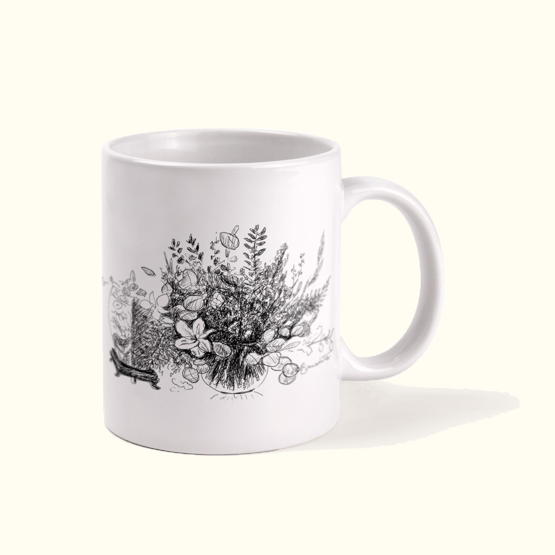 Mug, with Cartoon Sketch Print, White, Ceramic, 320 mL - MARKET 99